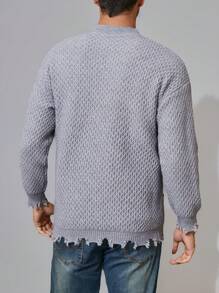Manfinity Homme Men's Casual Solid Color Frayed Hem Sweater, Spring Autumn
