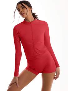 Musera Sport جاكيت رياضية طويلة الأكمام مزودة بسحاب، لرياضات البادل والتنس وبيكل بول والجيم واللياقة البدنية - الأحمر - مشاهدة 1