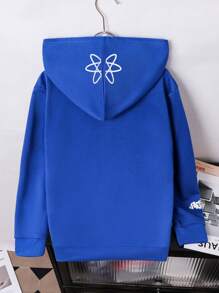 Tween Boy Letter Print Hooded Long Sleeve Sweatshirt - Blue - View 2