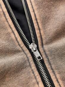 Manfinity VCAY 男士街头风格针织插肩袖撞色拉链立领赛车夹克，适合秋冬季 - 黑色 - 查看 8