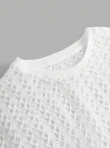 3pcs Tween Girls' Loose Casual Short Hollow Out Long Sleeve Top, Cami Top & Skirt Outfit With Fashionable Cargo Feel