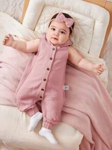 SHEIN 女宝宝简约纯色针织无袖连帽连体衣