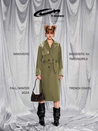 SHEIN Contrasterende trenchcoat van gemiddelde lengte voor tienermeisjes, kan worden gecombineerd met een schoudertas, rugzak, crossbodytas, baseballpet, bucket hat, baret, enkellaarsjes, knielaarzen, casual schoenen, Mary Janes, zonnebrillen en koptelefoons.