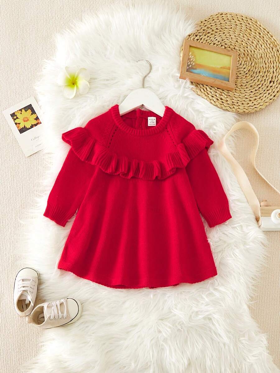 Vestido de suéter rojo para bebé niña, suave y cómodo, adecuado para Navidad, fiesta de Año Nuevo, Halloween, se puede usar dentro o fuera - Rojo - Ver 1