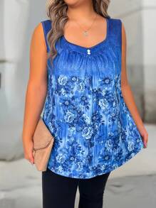 EMERY ROSE Blusa sin mangas holgada con estampado floral para mujer de talla grande