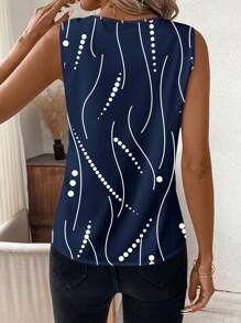 SHEIN Clasi 休闲优雅女式 V 领无袖圆点图案衬衫，适合夏季工作和日常穿着 - 藏蓝色 - 查看 2