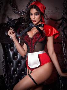 SHEIN Sexy Little Red Riding Hood Contrast Color Cosplay Costume For Women, Halloween - Red - View 6