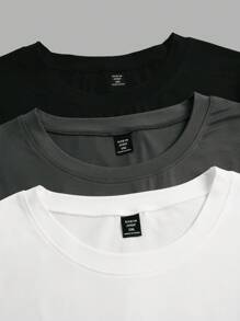 SHEIN LUNE Plus Size 3pcs/Set Crew Neck Basic Short Sleeve T-Shirts - Multicolor - View 7