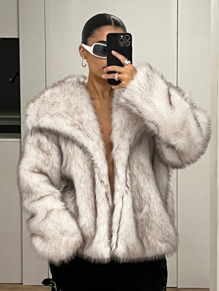 SHEIN ICON レディース ラペル オープンフロント ファジー