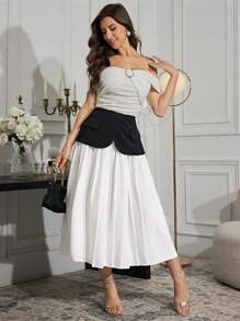 Modelyn Women's Pleated Patchwork Casual Skirt