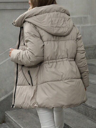 Aveloria Modichic Fashionable Casual Adjustable Waist Quilted Mid-Length Hooded Padded Padded Coat Clothes Winter For Women  Fall Cloth For Women