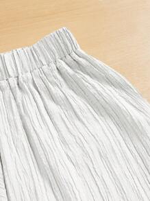 SHEIN Essnce 女士休闲简约条纹爱心印花长裤 夏季春季情人节新年女装 - 白色 - 查看 5