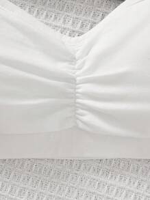 SHEIN 3pcs/Set Tween Girl Minimalist Comfortable Ruched V-Neck Breathable Soft Underwear Set, Includes Removable Padded Cups & Adjustable Straps