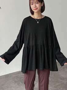 FRIFUL Women's Loose Oversized Hem T-Shirt,Ruffle,Fall Clothes - Black - View 9