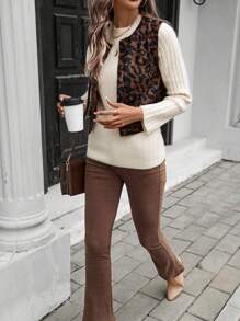 SHEIN LUNE Chaqueta corta de estilo vintage casual de moda callejera con estampado de leopardo para mujer, otoño/invierno