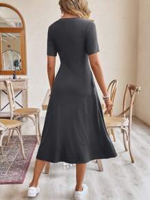 SHEIN Frenchy Women's Casual Round Neck Short Sleeve Black Dress, Summer