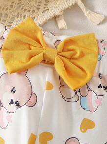 SHEIN Playful Pals Baby Girl 2pcs Set Teddy Bear Placement Print Bodysuit + Teddy Bear Digital Print Pants - Yellow - View 6
