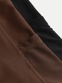 SHEIN Bộ 2 quần legging lưới đan eo cho bé gái tuổi teen - màu nâu - Xem 7