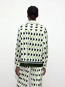 Maija 女士宽松长袖几何印花衬衫，秋季 - 綠色 - 查看 7