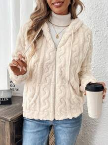 EMERY ROSE 带口袋的休闲拉链羊毛夹克 - 杏色 - 查看 4