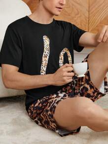 Men's Crew Neck Short Sleeve Letter Print Casual T-Shirt And Shorts Loungewear Set - Multicolor - View 6