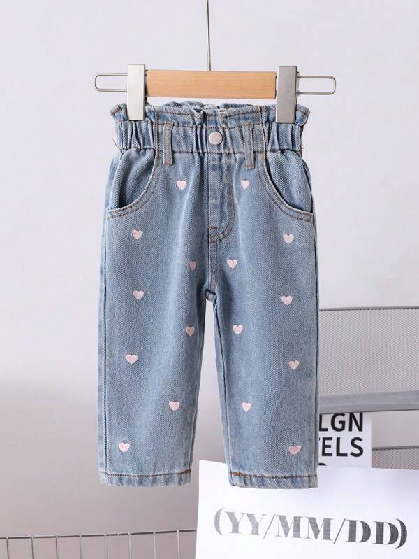 Schattige Hart Decor Babymeisje Denim Lange Broek, Jeans