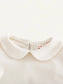 Cozy Pixies 女宝宝 2 件套纯色领长袖上衣和花卉图案圆领荷叶边下摆无袖秋季连衣裙