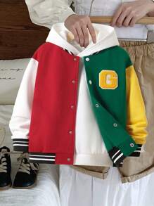 SHEIN 1pc Young Boys' Casual Varsity Jacket, Comfortable, Fashionable, Versatile, Breathable, Suitable For Daily Wear, School, Outings, Sports, Autumn & Winter Season