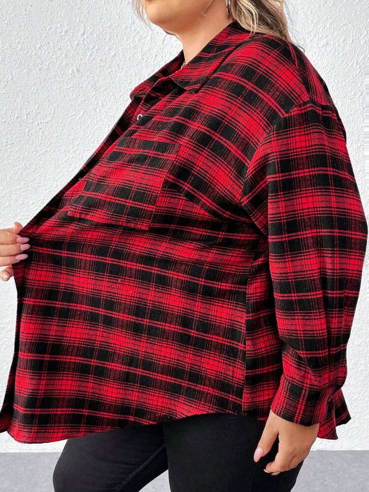 SHEIN CURVE+ Áo sơ mi kẻ caro in hình đầu lâu phong cách Punk tối màu Halloween cỡ lớn - Nhiều màu - Xem 7