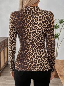 EMERY ROSE Fashion Leopard Print Slim Fit T-Shirt, Spring Autumn - Brown - View 2