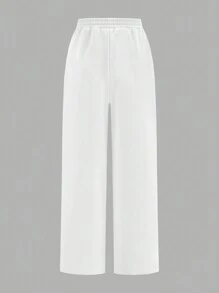 SHEIN Girlism 2pcs Tween Girls' Loose Knit Wide Leg Jogger Pants Set - Black and White - View 4