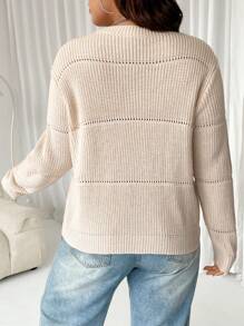SHEIN EZwear Plus Solid Spring Ribbed Knit Sweater, For Winter - Apricot - View 2