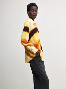 BizChic Camisa de manga larga con estampado navideño, camisa de manga larga amarilla de Acción de Gracias, ropa de invierno