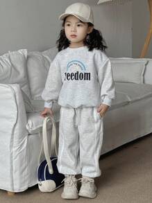 Dazy Kids 2件套女童字母针织抓绒印花卫衣套装，秋冬款 - 灰色 - 查看 2