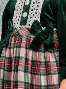 Đầm dài tay kẻ sọc có nơ cho bé gái - Màu xanh lá cây đậm - Xem 4