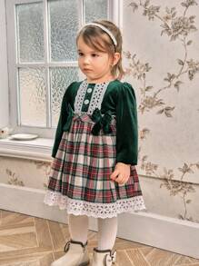 Đầm dài tay kẻ sọc có nơ cho bé gái - Màu xanh lá cây đậm - Xem 7