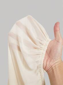 SHEIN MOD 大码甜心领口紧身胸衣灯笼袖衬衫 - 杏色 - 查看 5