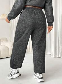 SHEIN EZwear 大码纯色休闲简约运动裤，秋冬季日常穿着 - 淺灰色 - 查看 2