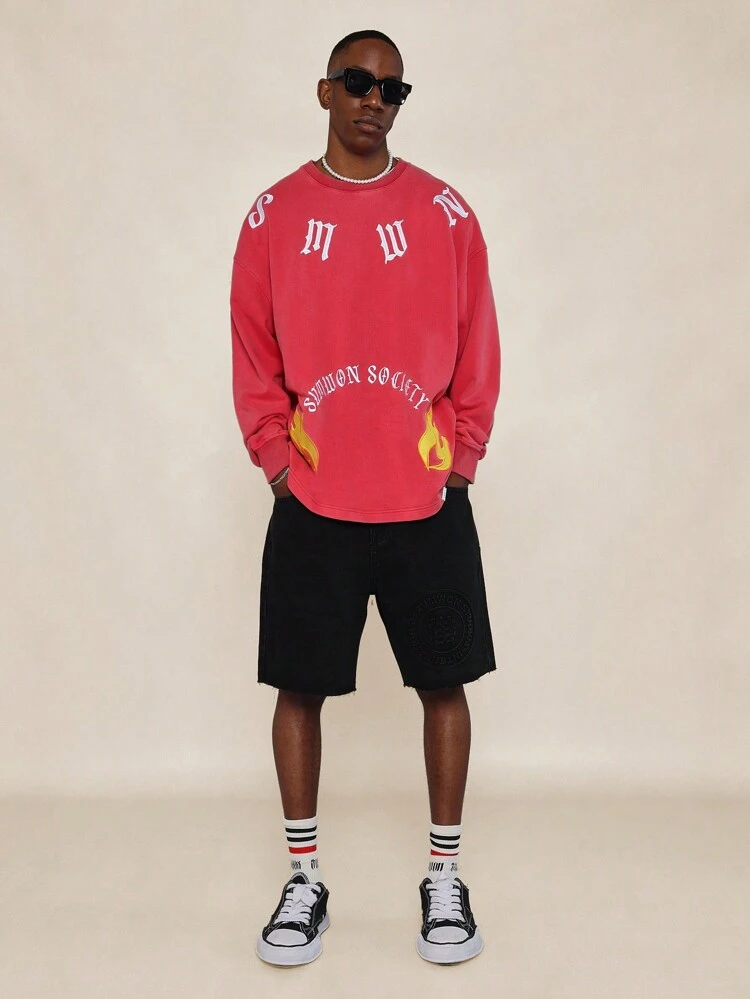 Übergroßes Streetwear-Sweatshirt mit Flammen-Grafikdruck in limitierter Auflage