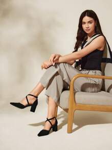 CUCCOO BASICS 女士鞋扣装饰尖头度假粗跟踝带黑色高跟鞋夏季毕业高跟鞋舞会高跟鞋度假鞋夏季促销优雅高跟鞋圣诞节秋季新年假期 - 黑色 - 查看 8