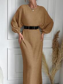 SHEIN Women's Solid Color Crew Neck Long Sleeve Casual Long Sweater Dress