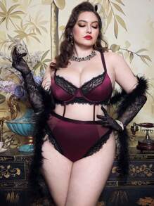 PinupPomp Conjunto de lencería sexy con tirantes finos, encaje y espalda descubierta para tallas grandes - Multicolor - Ver 5