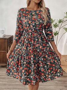 EMERY ROSE Đầm dài vừa cổ tròn in hoa nhiều màu cho nữ - Nhiều màu - Xem 3