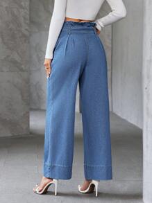 SHEIN Essnce Women Plain High Waist Tie-Up Straight-Leg Jeans