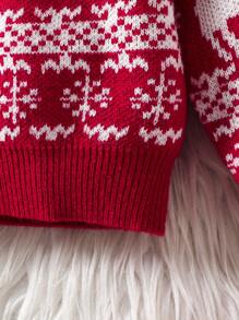 Young Girl Geometric Pattern Loose Fit Crew Neck Sweater, For Christmas - Multicolor - View 5