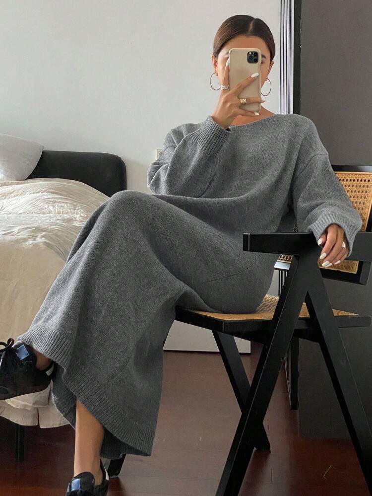 Women's Casual Solid Color Sweater Dress, Fall/Winter