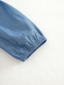 Cozy Pixies Young Girl Solid Color Square Neck Bubble Short Sleeve Top And Skirt Set - Blue - View 7