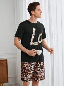Men's Crew Neck Short Sleeve Letter Print Casual T-Shirt And Shorts Loungewear Set - Multicolor - View 10