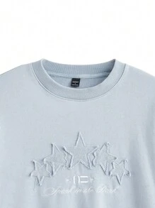NEON BLANC Sweatshirt Pullover Pria 100% Katun Rajut dengan Aplikasi Bintang, Bahu Longgar, Kerah Bulat, Cocok untuk Musim Semi dan Gugur, untuk Musim Gugur dan Musim Dingin - Dusty Blue - View 7