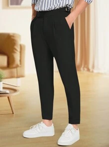 Manfinity Mode Men Solid Slant Pocket Suit Pants - Black - View 4